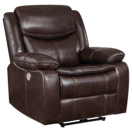 Sycamore Dark Brown Upholstered Power Recliner Chair from Coaster - Luna Furniture