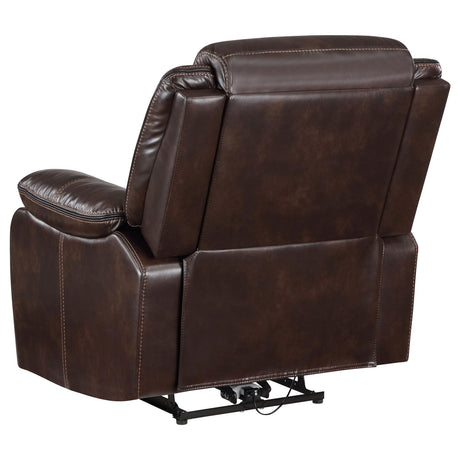 Sycamore Dark Brown Upholstered Power Recliner Chair from Coaster - Luna Furniture