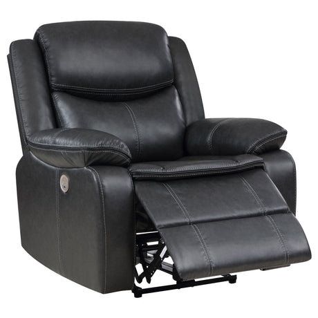 Sycamore Dark Gray Upholstered Power Recliner Chair from Coaster - Luna Furniture
