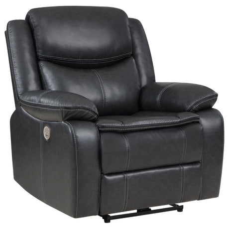 Sycamore Dark Gray Upholstered Power Recliner Chair from Coaster - Luna Furniture