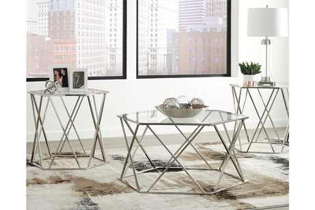 Madanere Chrome Finish Table, Set of 3 -  - Luna Furniture
