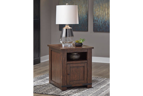 Budmore Brown End Table with USB Ports & Outlets -  - Luna Furniture