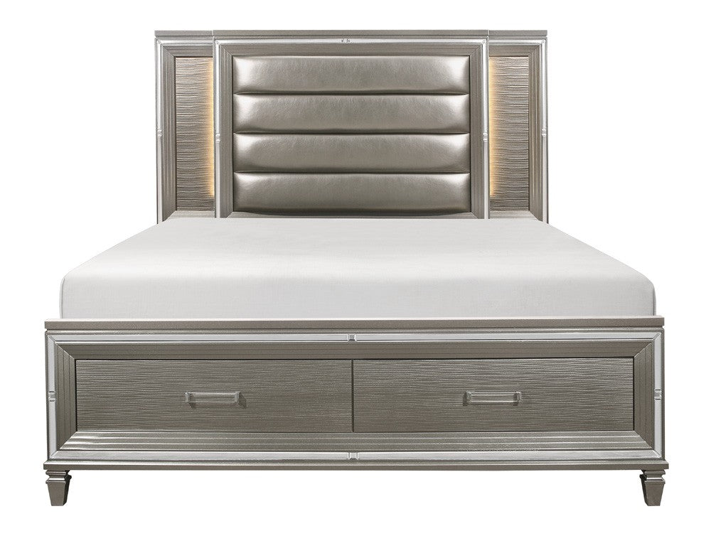 Tamsin Silver/Gray Metallic King LED Upholstered Storage Platform Bed from Homelegance - Luna Furniture
