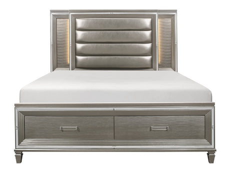 Tamsin Silver/Gray Metallic King LED Upholstered Storage Platform Bed from Homelegance - Luna Furniture