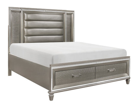 Tamsin Silver/Gray Metallic King LED Upholstered Storage Platform Bed from Homelegance - Luna Furniture