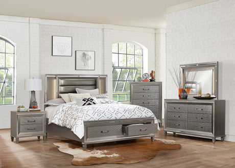 Tamsin Silver/Gray Metallic LED Upholstered Storage Platform Bedroom Set from Homelegance - Luna Furniture