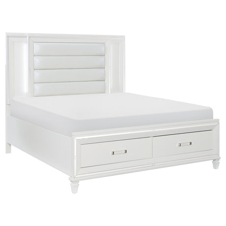 Tamsin White Queen LED Upholstered Storage Platform Bed from Homelegance - Luna Furniture