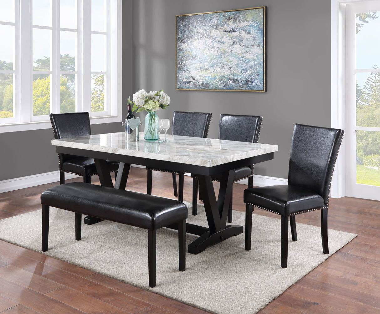 Tanner White/Black Faux Marble Dining Table from Crown Mark - Luna Furniture
