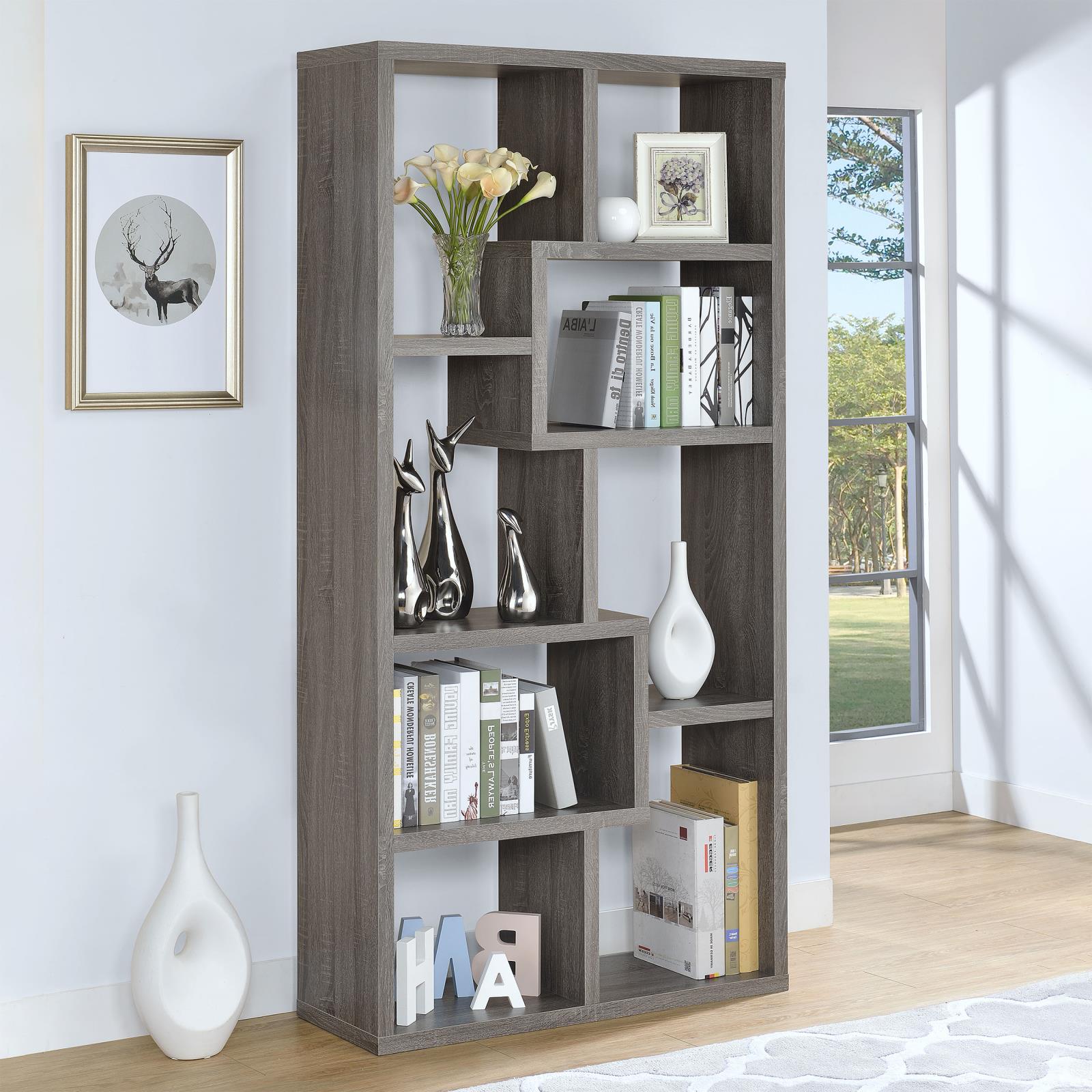 Theo 10-shelf Bookcase Weathered Grey - Luna Furniture