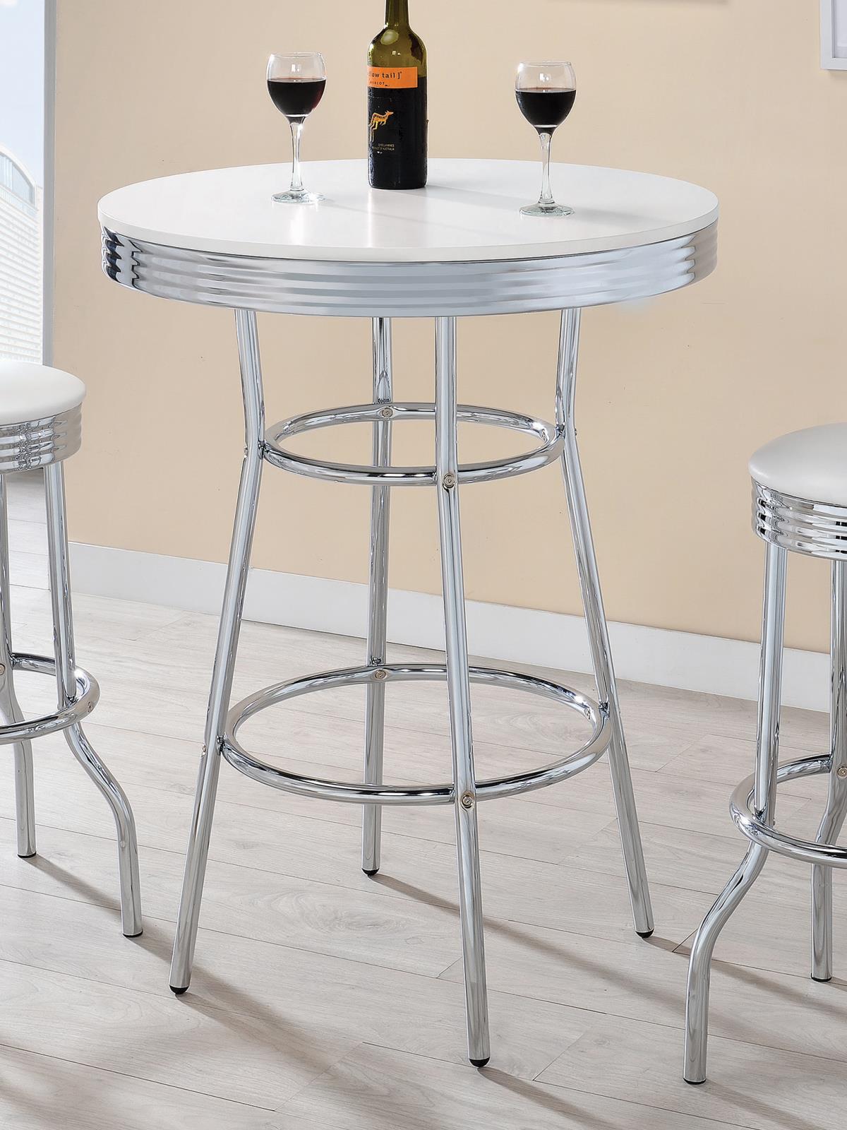 Theodore Chrome and Glossy White Round Bar Table from Coaster - Luna Furniture