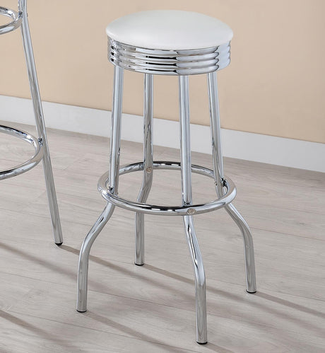 Theodore White and Chrome Upholstered Top Bar Stools, Set of 2 from Coaster - Luna Furniture