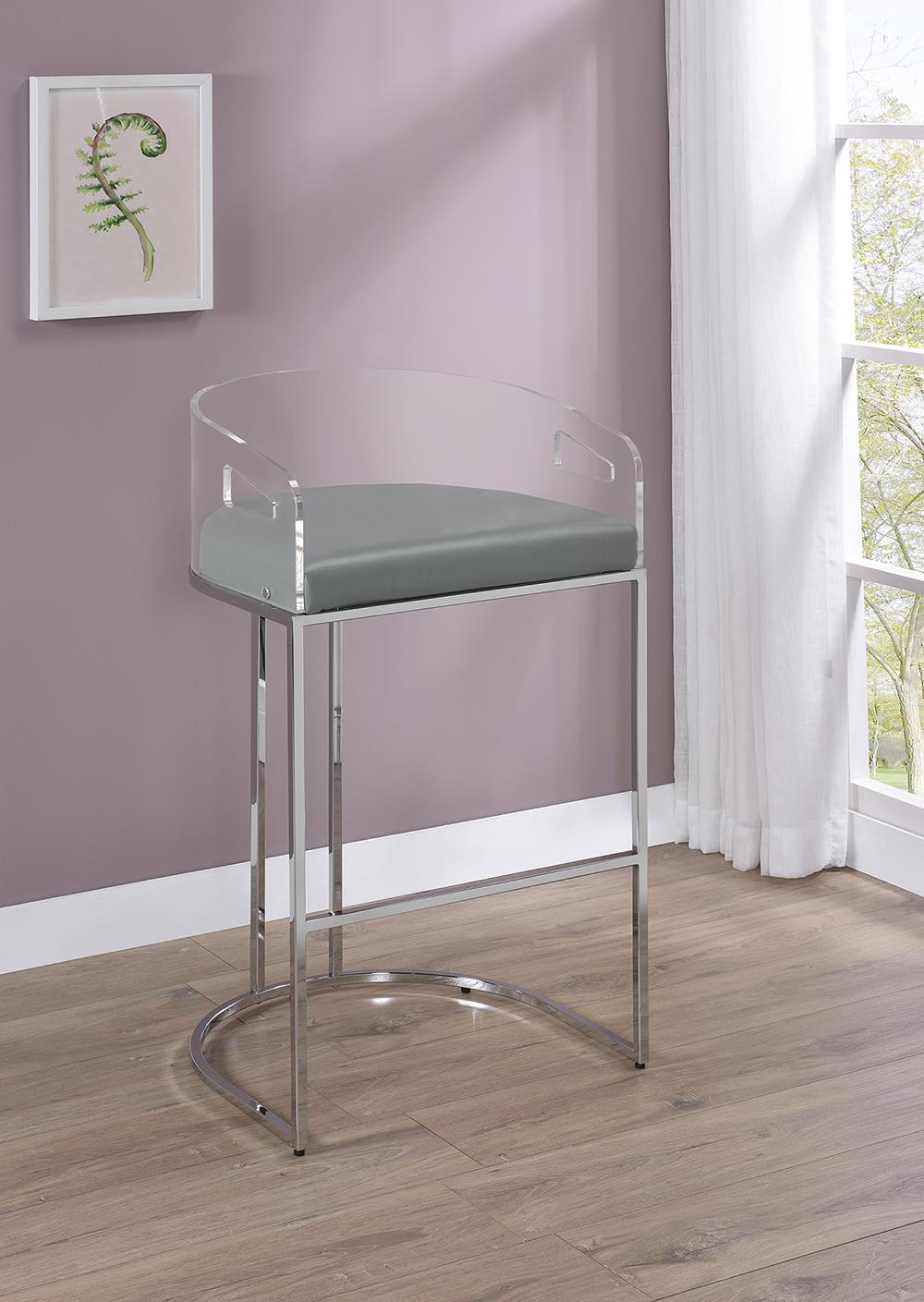 Thermosolis Gray and Chrome Acrylic Back Bar Stools, Set of 2 from Coaster - Luna Furniture