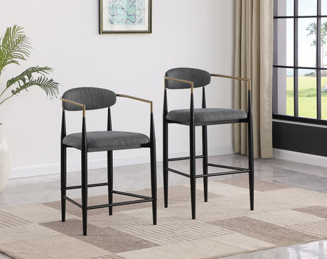 Tina Dark Gray Metal Counter Height Upholstered Bar Stool, Set of 2 from Coaster - Luna Furniture