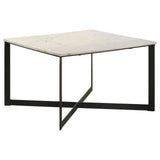 Tobin White and Black Square Marble Top Coffee Table from Coaster - Luna Furniture