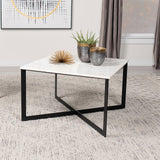 Tobin White and Black Square Marble Top Coffee Table from Coaster - Luna Furniture