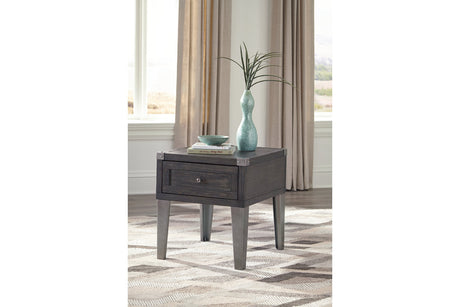 Todoe Dark Gray End Table with USB Ports & Outlets from Ashley - Luna Furniture