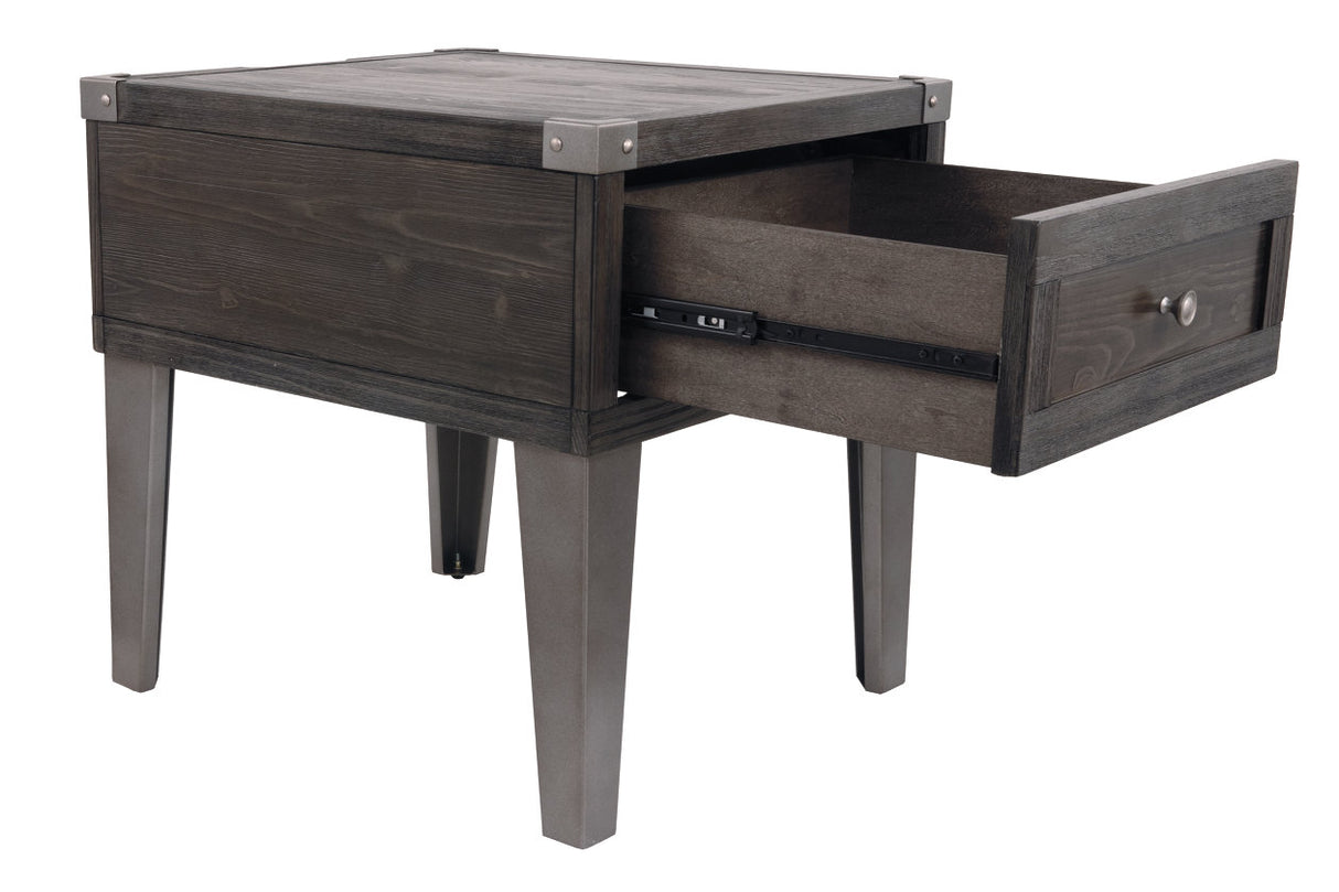 Todoe Dark Gray End Table with USB Ports & Outlets from Ashley - Luna Furniture