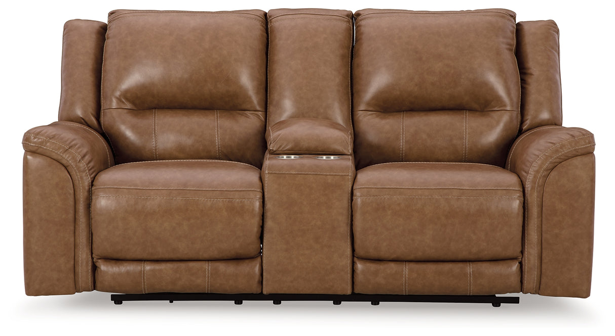 Trasimeno Caramel Power Reclining Loveseat with Console from Ashley - Luna Furniture