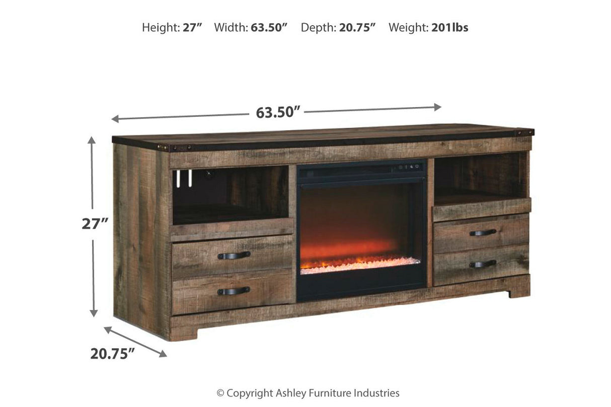 Trinell Brown 63" TV Stand with Electric Fireplace from Ashley - Luna Furniture