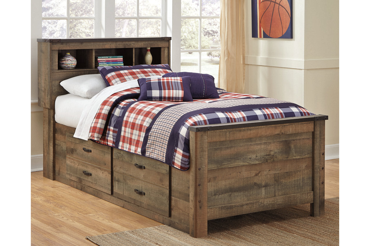 Trinell Brown Twin Bookcase Storage Platform Bed with 2 Drawers