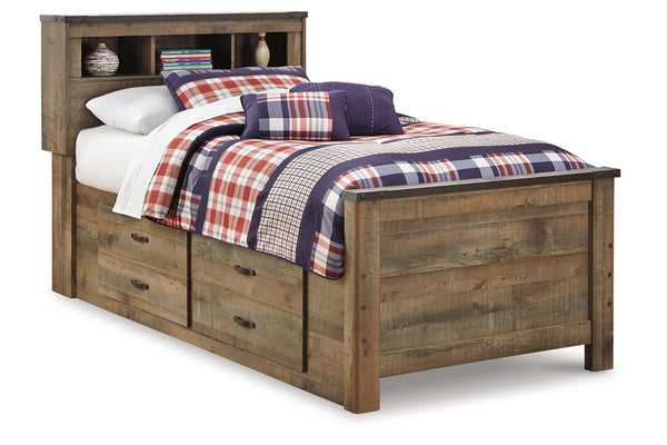 Trinell Brown Twin Bookcase Storage Platform Bed with 2 Drawers