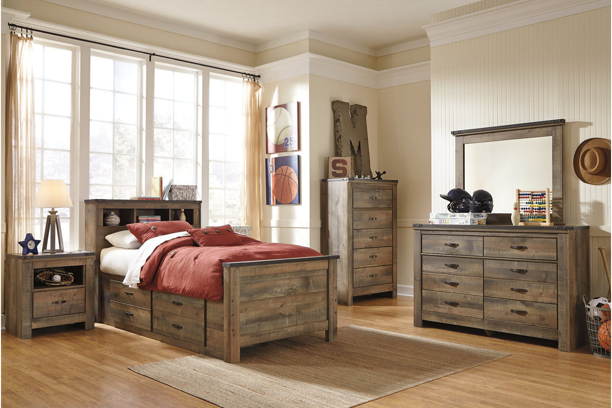 Trinell Brown Twin Bookcase Storage Platform Bed with 2 Drawers from Ashley - Luna Furniture