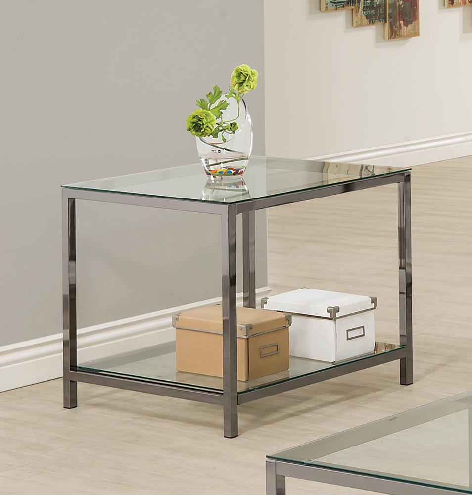 Trini End Table with Glass Shelf Black Nickel from Coaster - Luna Furniture