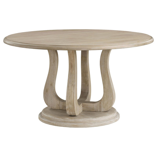Trofello White Washed Round Dining Table with Curved Pedestal Base
