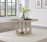 Trofello White Washed Round Dining Table with Curved Pedestal Base from Coaster - Luna Furniture