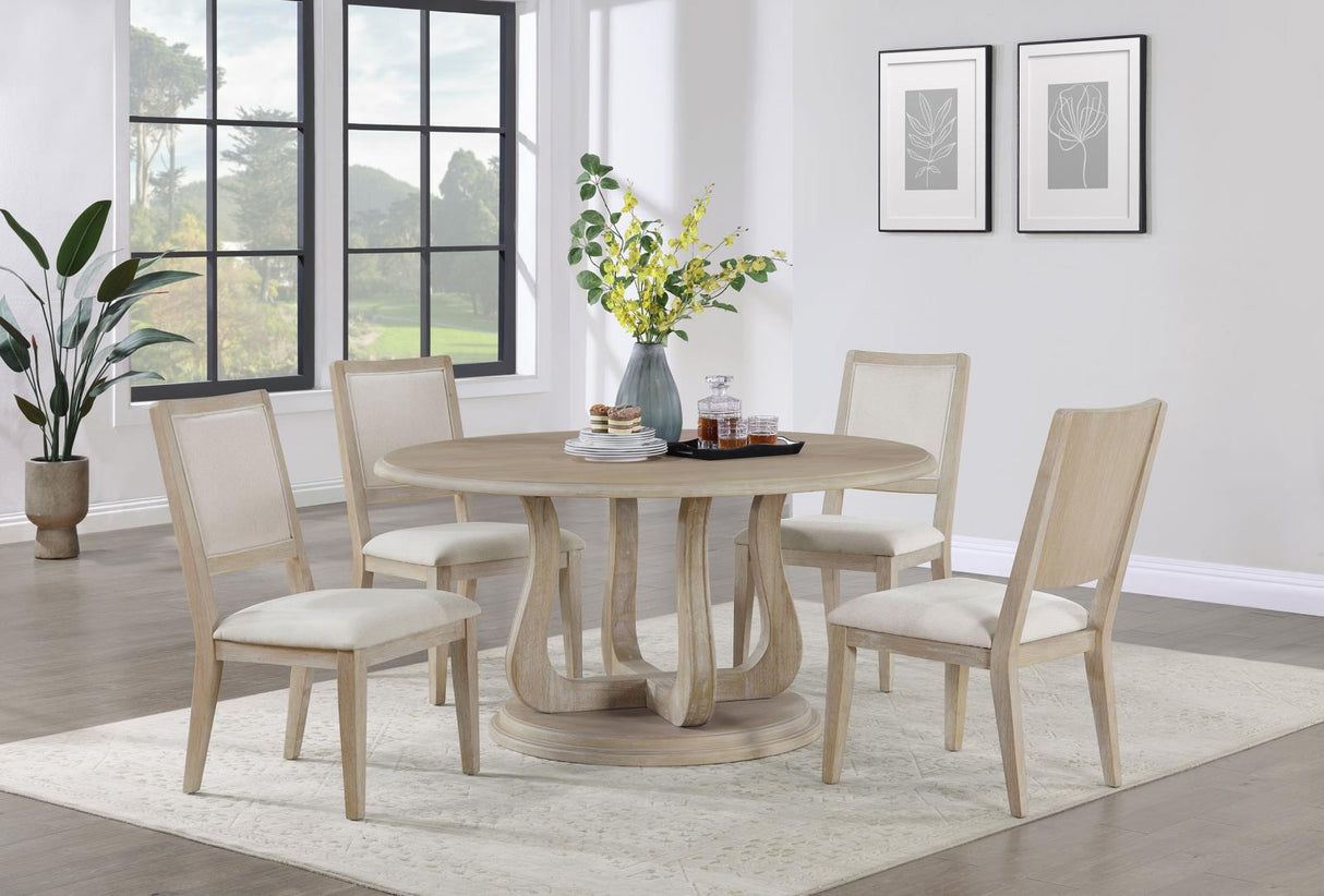Trofello White Washed and Beige Upholstered Dining Side Chair, Set of 2 from Coaster - Luna Furniture