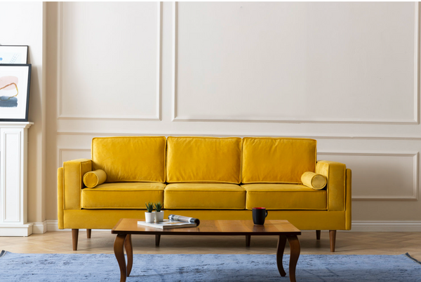 Troya Mustard Velvet Sofa With Reversible Cushions