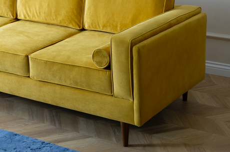 Troya Mustard Velvet Sofa With Reversible Cushions from Luna Furniture - Luna Furniture