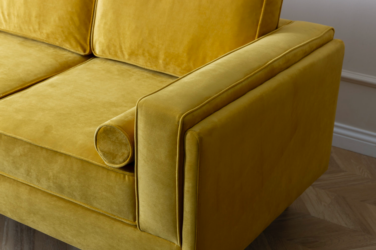 Troya Mustard Velvet Sofa With Reversible Cushions from Luna Furniture - Luna Furniture