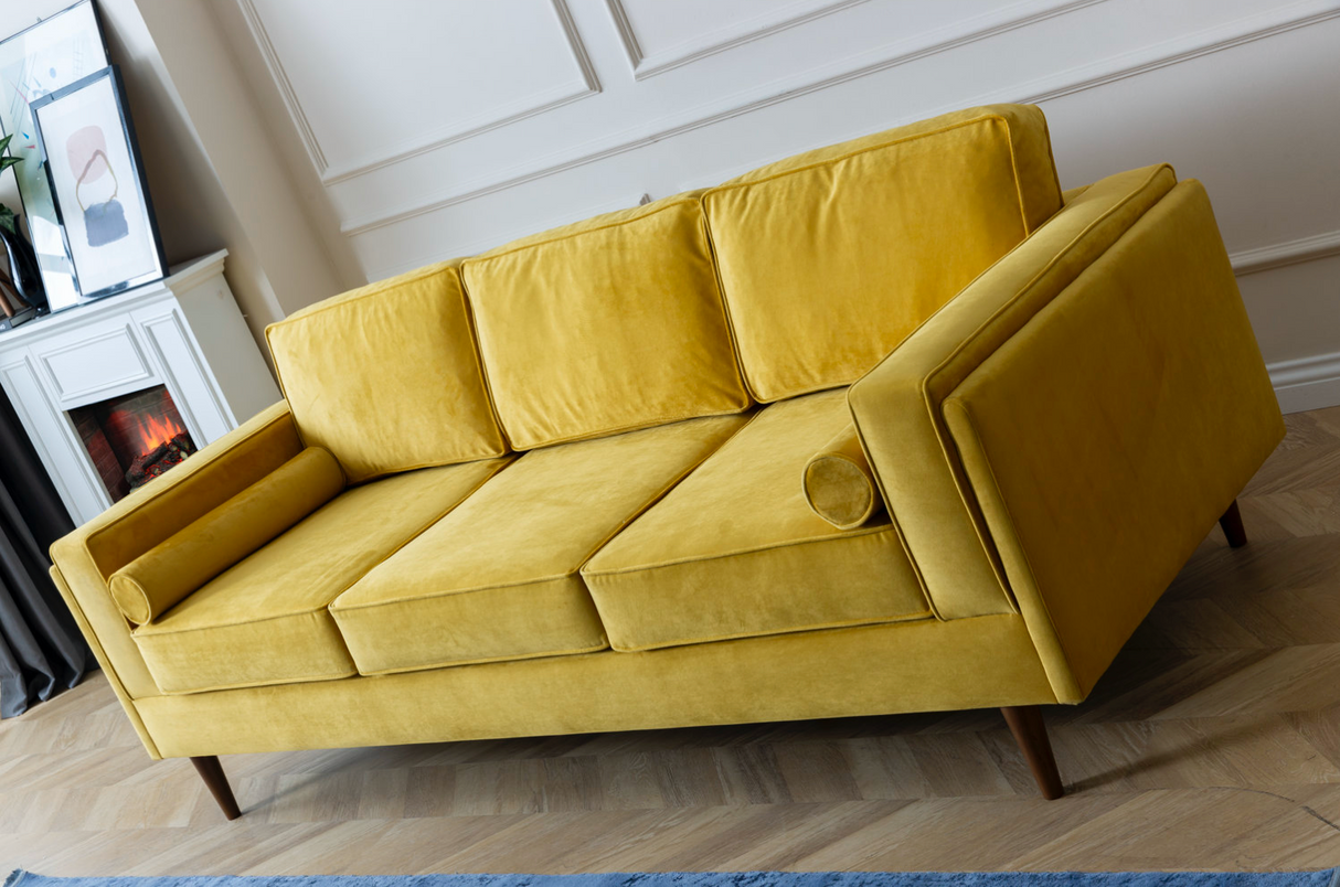 Troya Mustard Velvet Sofa With Reversible Cushions from Luna Furniture - Luna Furniture