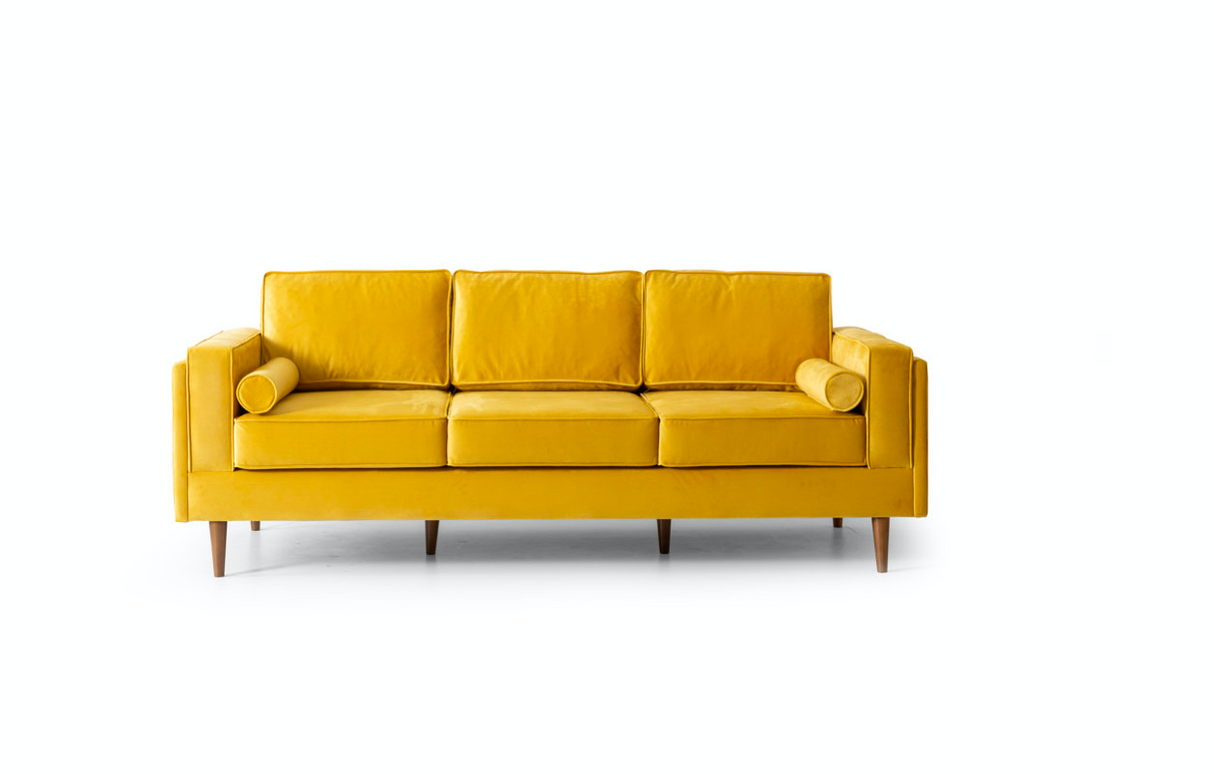 Troya Mustard Velvet Sofa With Reversible Cushions from Luna Furniture - Luna Furniture