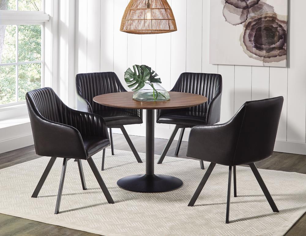 Tufted Black and Gunmetal Sloped Arm Swivel Dining Chair from Coaster - Luna Furniture