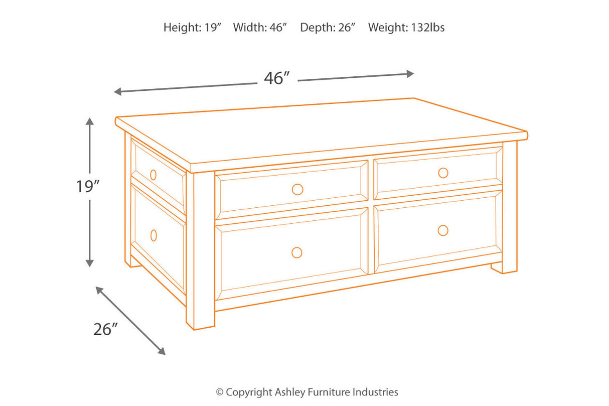 Tyler Creek Grayish Brown/Black Coffee Table with Lift Top from Ashley - Luna Furniture