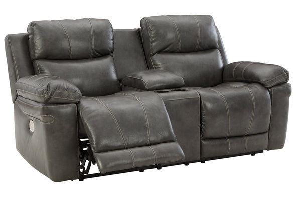 Edmar Charcoal Power Reclining Loveseat with Console