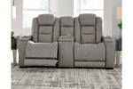 The Man-Den Gray Power Reclining Loveseat with Console