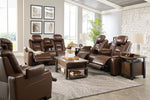 The Man-Den Mahogany Leather Power Reclining Living Room Set - Luna Furniture