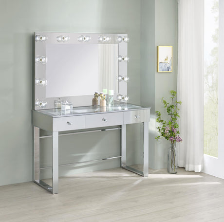Umbridge Chrome and White 3-Drawer Vanity with Lighting from Coaster - Luna Furniture