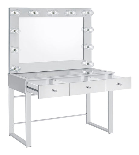 Umbridge Chrome and White 3-Drawer Vanity with Lighting from Coaster - Luna Furniture