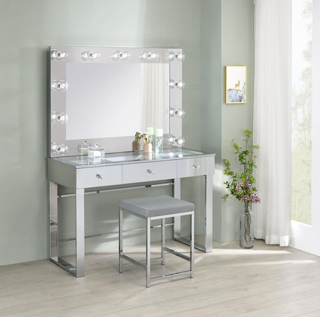 Umbridge Chrome and White 3-Drawer Vanity with Lighting from Coaster - Luna Furniture