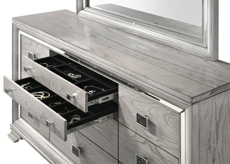 Vail Gray LED Upholstered Panel Bedroom Set from Crown Mark - Luna Furniture