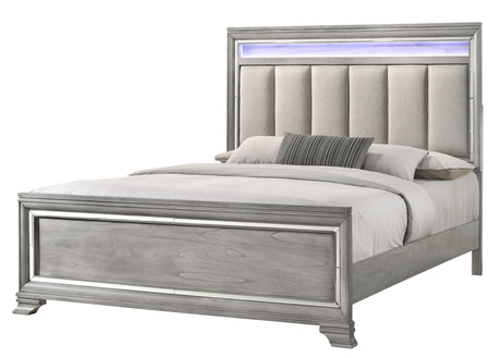 Vail Gray LED Upholstered Panel Bedroom Set from Crown Mark - Luna Furniture