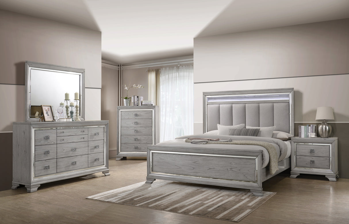 Vail Gray Queen LED Upholstered Panel Bed from Crown Mark - Luna Furniture