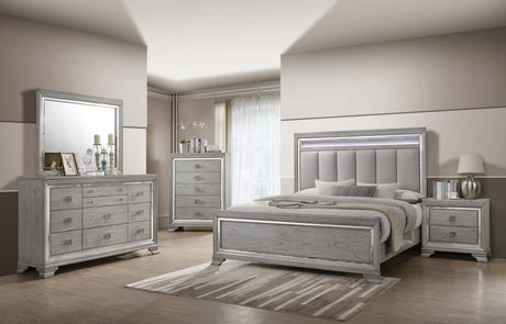 Vail Gray Queen LED Upholstered Panel Bed from Crown Mark - Luna Furniture