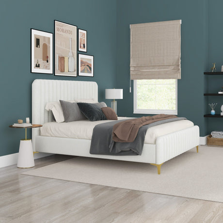 Valery Cream Queen Upholstered Platform Bed from Midinmod - Luna Furniture