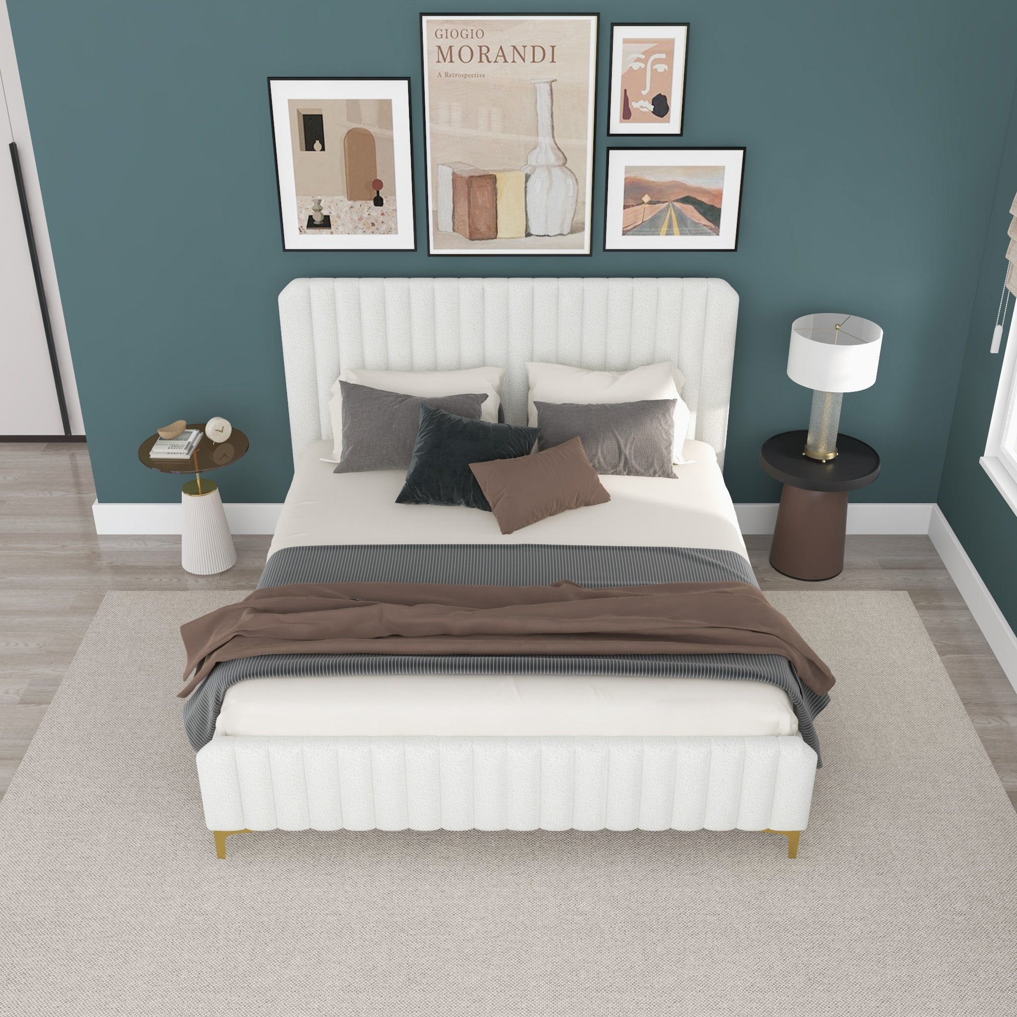 Valery King Size Cream Boucle Platform Bed King from Midinmod - Luna Furniture