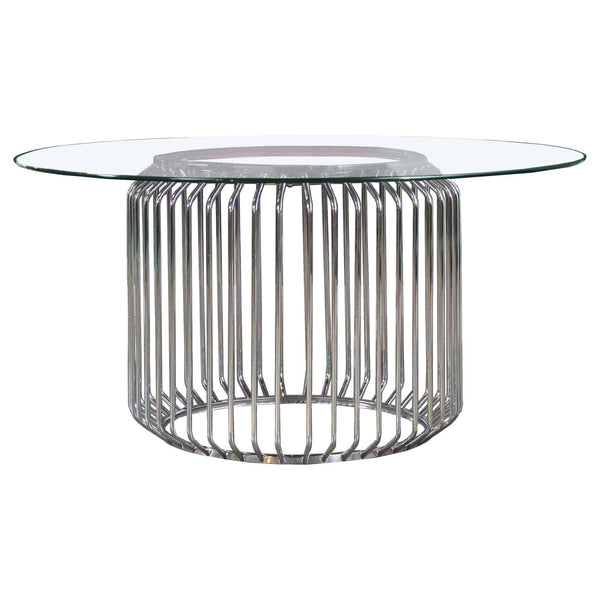 Veena Clear and Chrome Round Glass Top Dining Table